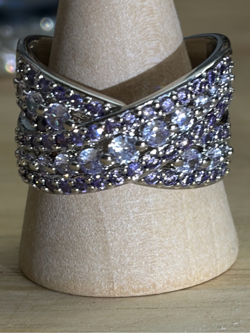 Bomb Party Ladies Luxe Purple Crystal Crossover Ring size 9
